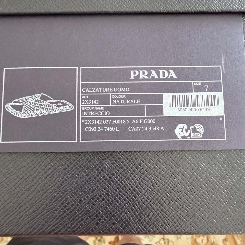 Prada Mens Woven Raffia Strap Slide Sandals Tan UK 7, 2X3142 - Picture 11 of 13